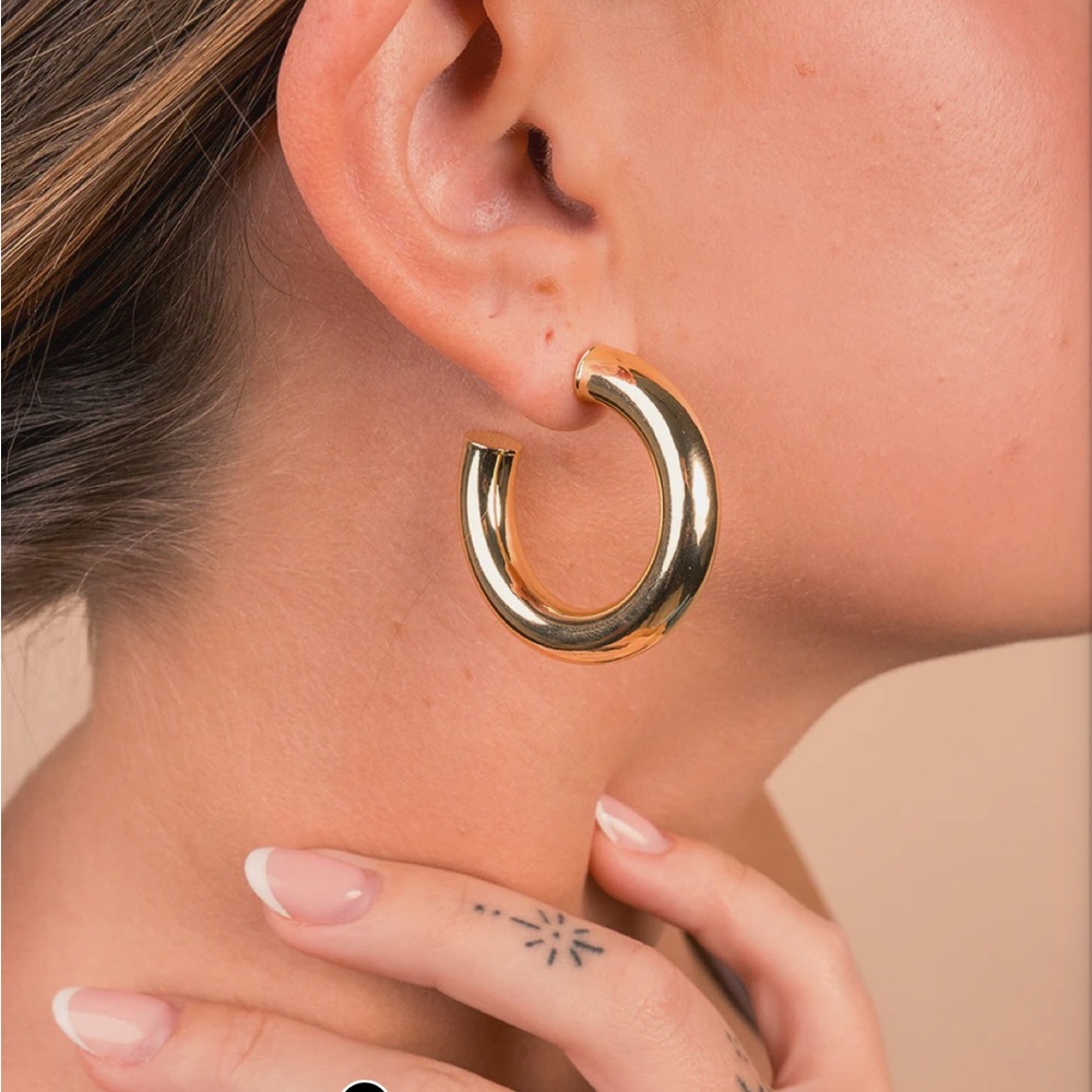 Sterling Forever Thick Hollow Silver Hoop Earrings - Picture 7 of 7